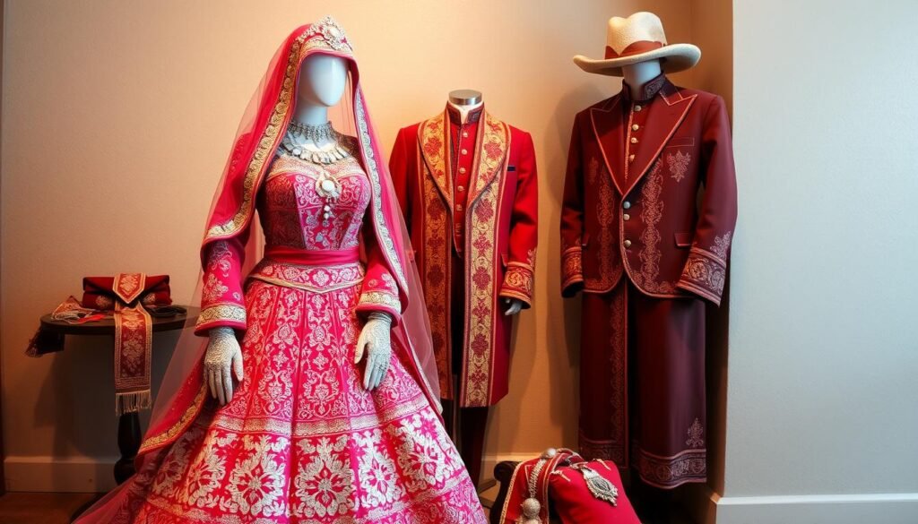 Traditional Armenian wedding attire display